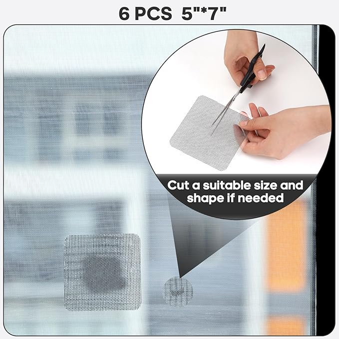 Secopad 5" x 7" Black/Grey Screen Repair Kit, 6 PCS Window Screen Patch Repair Tape for Mesh Window Door, Strong Adhesive Fiberglass Mesh Pacth Tape