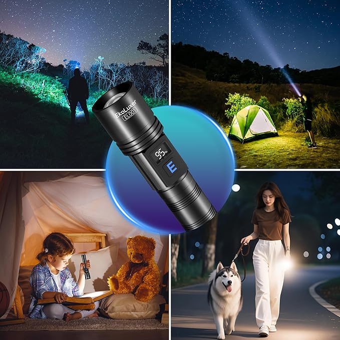 3Pack Rechargeable Flashlights 10000 High Lumens, Super Bright Flashlight with LCD Digital Display, 5Modes Adjustable LED Flashlight Tactical Flashlights High Powered, Flash Lights for Emergency