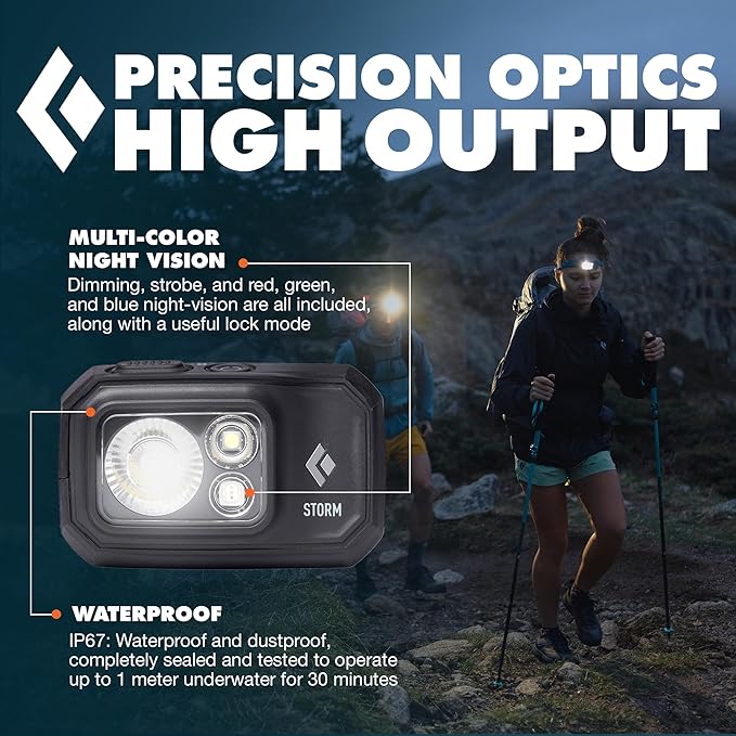 BLACK DIAMOND Storm 450 Headlamp | 450 Lumens Brightness | Waterproof & Dimmable | 3X AAA Battery Operated (Included | Camping, Hiking, Running | Black