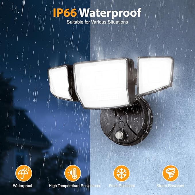 Onforu 90W Dusk to Dawn Outdoor Lighting,10000lm Flood Lights Outdoor,IP66 Waterproof Brown LED Security Light with Photocell,6500k Daylight 4 Heads Exterior Light Fixture for Yard,Patio,Garden