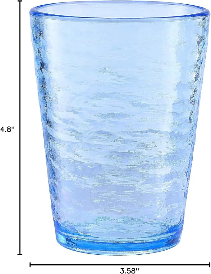 KLIFA- RIPPLE- 16 & 22.5 ounce, Set of 8, Acrylic Tumbler & Highball Drinking Glasses Cups, BPA-Free, Stackable Plastic Drinkware, Dishwasher Safe, Ocean Blue