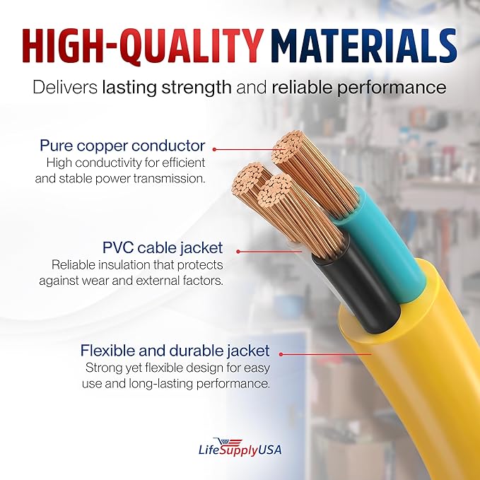 25ft Outdoor/Indoor Extension Cord 16/3 Gauge Heavy Duty 3 Prong SJTW, Waterproof, Flexible Cold-Resistant Long Power Cord,125 Amp 1625W, Yellow by LifeSupplyUSA