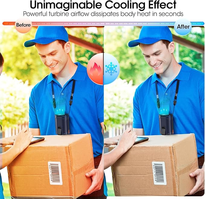 Heelkl 2026 AI Portable Fan Rechargeable, 4 Speeds 6600RPM Strong Airflow, Personal Waist Fan with up to 25H of Working Time, Hanging Neck Fan, Wearable Belt Fan for Camping, Outdoor, Jobsite - Blue
