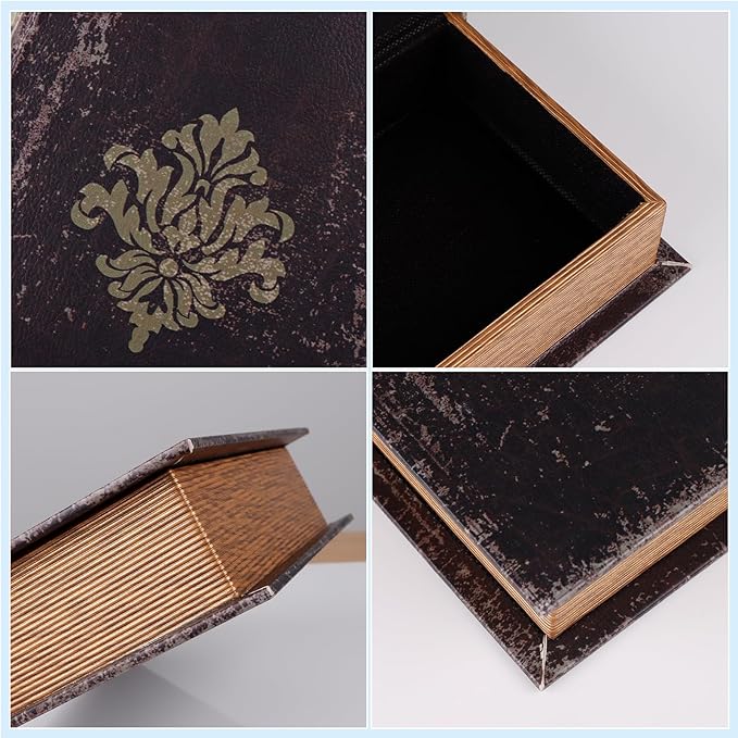 SICOHOME Decorative Book Box Set of 2 Wood Faux Book Box with Faux Leather Detailing Trinket Keepsake Vintage Wooden Treasure Chest for Women Kids Gifts Home Decor Christmas Ornament Storage