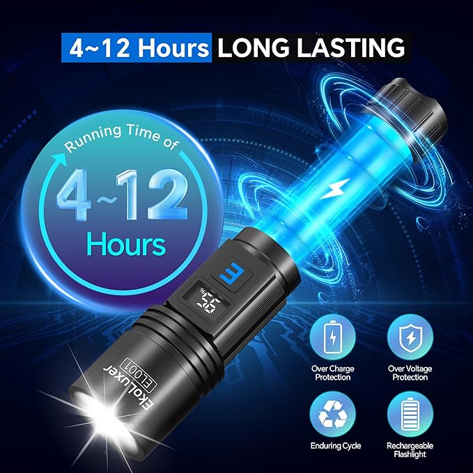 3Pack Rechargeable Flashlights 10000 High Lumens, Super Bright Flashlight with LCD Digital Display, 5Modes Adjustable LED Flashlight Tactical Flashlights High Powered, Flash Lights for Emergency