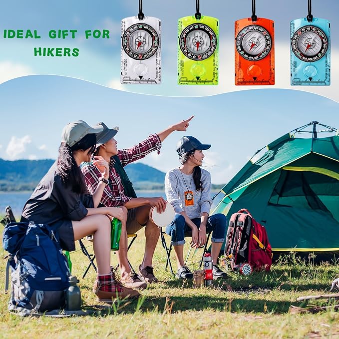 16 Pcs Orienteering Compass Acrylic Hiking Compass with Rope for Navigation Backpacking Map Reading Survival Outdoor Camping Scout Exploring Gifts