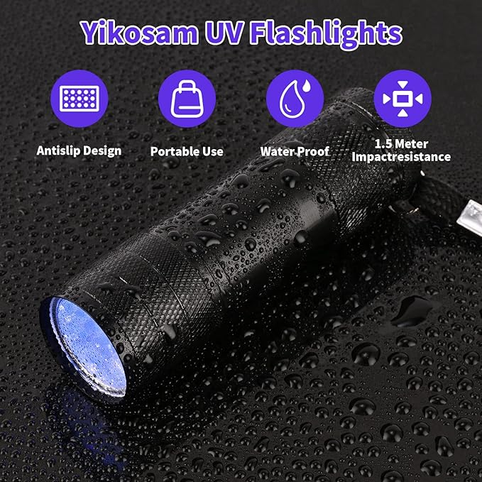 5 Pcs UV Black Light Flashlights Bulk, 9 Led 395-400nm Mini Blacklight Handheld Portable Torch Pet Urine Detector for Bed Bug, Hair, Dog Cat Urine and Stains Batteries Included