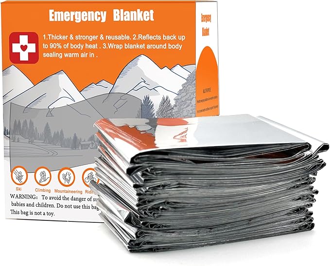 ANLOKE Emergency Blankets (10 Pack) - Plus Size Space Essential for Hiking Gear, Survival Kits & Emergency Kit