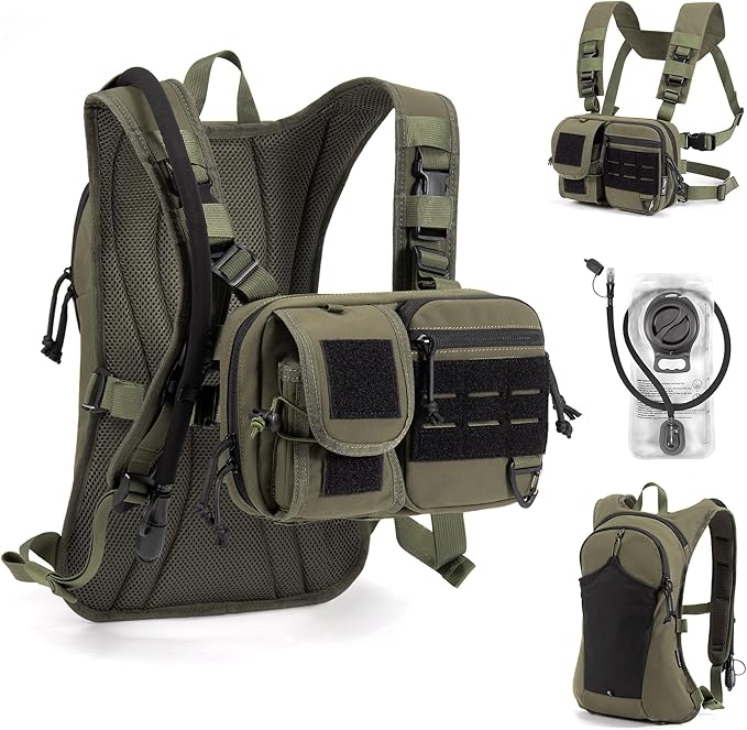2-in-1 Hydration Backpack & Tactical Chest Pack with 2.5L Water Bladder, Modular Molle Hydration Vest, 500D Nylon Lightweight Running Water Bag for Gravel Cycling, MTB, Hiking, Enduro