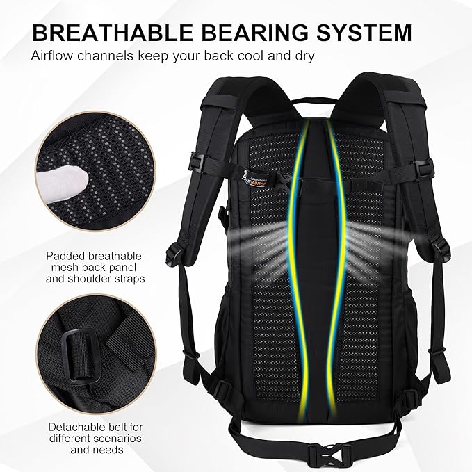 MOUNTAINTOP Hiking Backpack,25L Camping Backpack, Men Women Hiking Daypack Lightweight Travel Backpack for Climbing(Black)