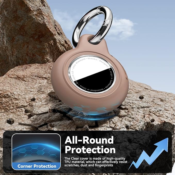 for Apple AirTag 2nd & 1st Gen, Waterproof Case for AirTag Holder Keychain,GPS Tracker Cover for Dog,Car Key,Luggage-D2-Light Brown