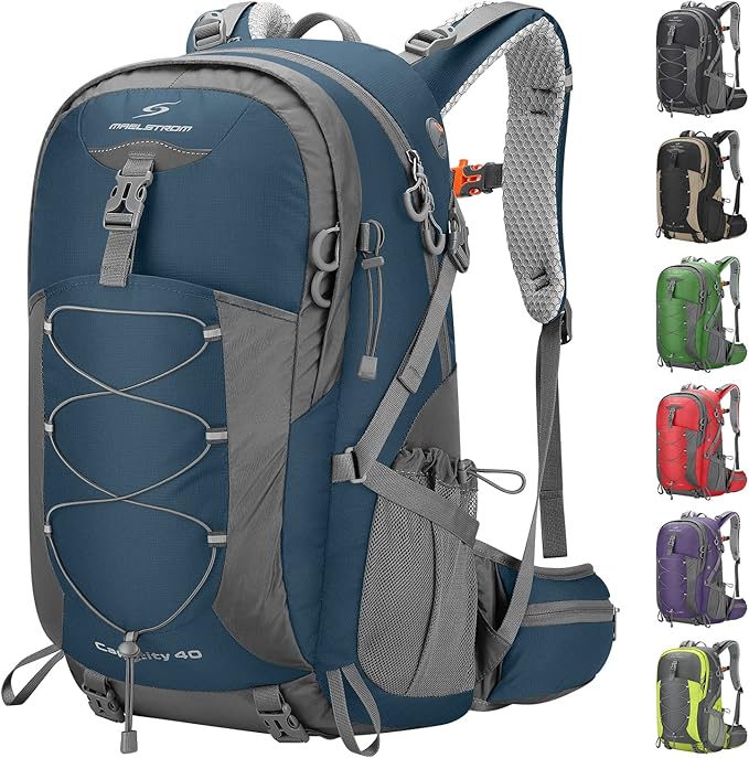 Maelstrom Hiking Backpack,Camping Backpack,40L Waterproof Hiking Daypack with Rain Cover,Lightweight Travel Backpack,Blue