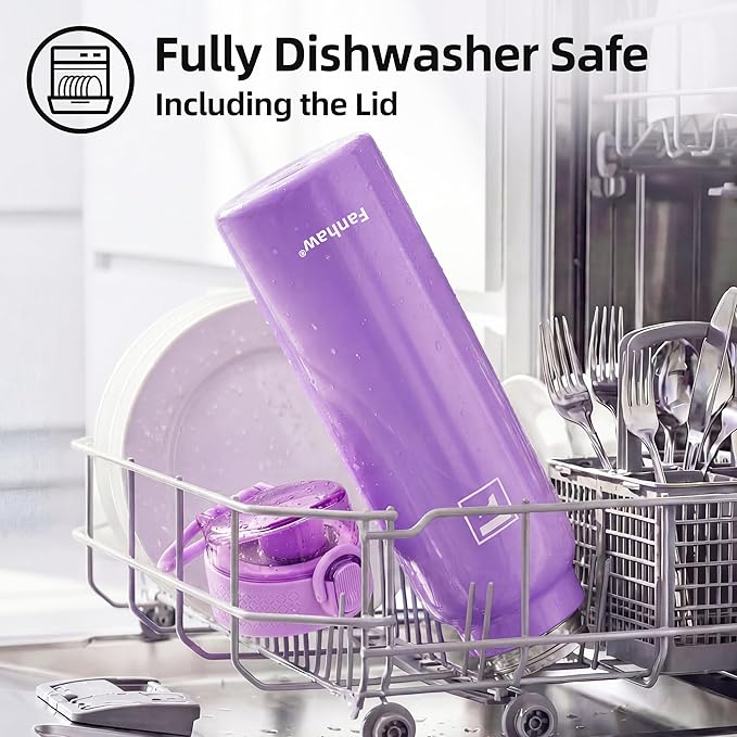 Fanhaw Daylite Series 24 oz Stainless Steel Insulated Water Bottle with Silicone Spout Lid, Double-Wall Vacuum Leakproof Metal Bottle, Anniversary Birthday Gift for Kids, Women & Men (Lilac)