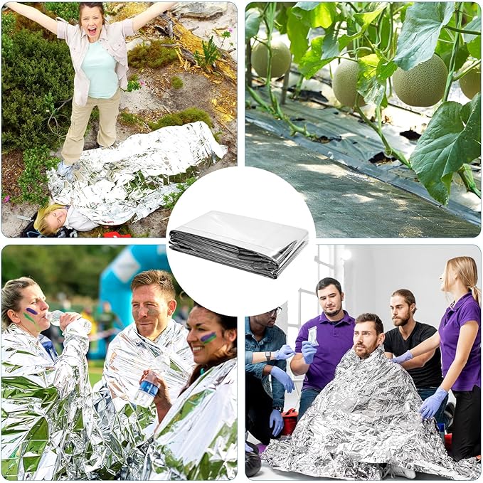 20 Pcs Emergency Mylar Thermal Blanket,High Reflectivity Survival Blanket,Reusable & Waterproof for Outdoor,Camping,Hiking,First Aid,Plant Growth,Garden Greenhouse (Silver)