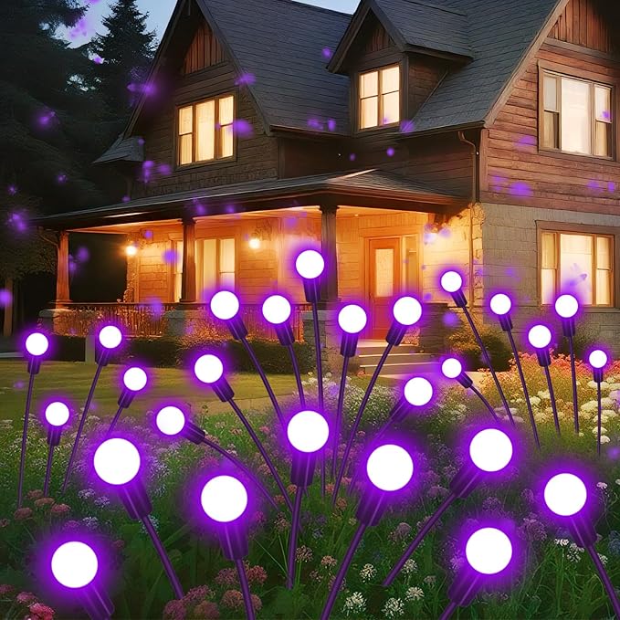 Slyuexu Solar Garden Lights Outdoor Waterproof, 2 Pack 16 LED Swaying Firefly Lights Outdoor Decor Light for Pathway Party Christmas Decoration, Unique Gifts for Women, Purple