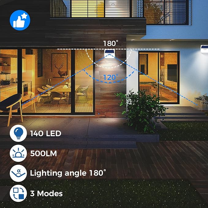 Peasur White Solar Lights Outdoor Waterproof, 8 Pack 140LED Bright Motion Sensor Security Lights 3 Modes, Solar Powered Fence Wall Light for Garden Yard Outside