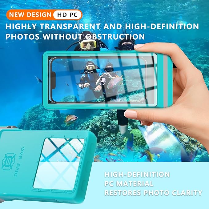 GOLDJU Waterproof Phone Pouch, 7.0 inch Waterproof Phone Case for iPhone 16 15 Pro Max Galaxy S25 S24 Ultra, IPX8 Large Space Adjustable Neck Lanyard Phone Pouch for Beach Travel Must Haves,-Green