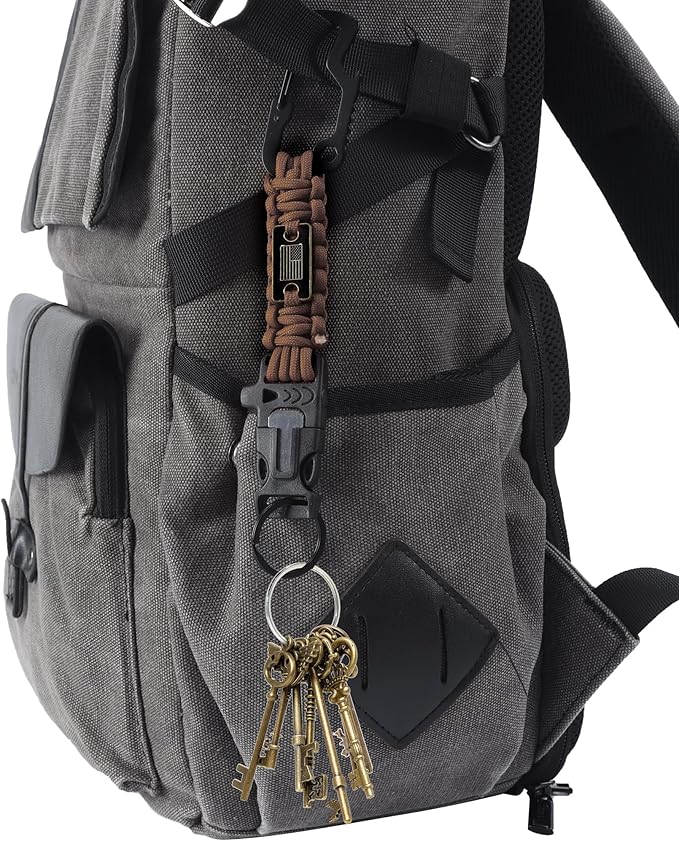Heavy Duty Braided Paracord Lanyard for ID Badges,EDC Tether for Phone,Tactical 550 Paracord Keychain with USA Flag
