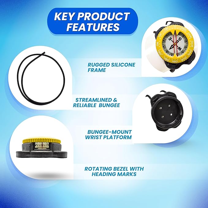 Scuba Choice Diving Compass (Wrist/Bungee Mount) – Easy-to-Read Underwater Navigation Tool for Scuba Diving, Durable Design with Rotating Bezel, Reliable Directional Aid for Deep Dive Adventures