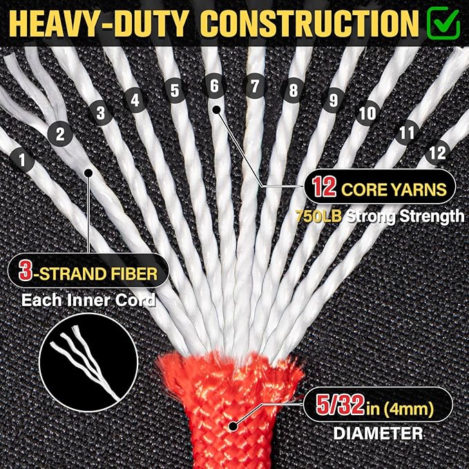 Paracord Rope 750 lb - 100ft 5/32" Parachute Cord 4MM 12-Strand para Cord - Heavy Duty Spool String for Survival,Camping Gear, Survival Bracelet, Clothesline - Red