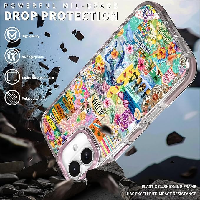 Case for iPhone 16 Plus,[Compatible with MagSafe],Hawaii Aloha Cover Coastal Beach Collage Phone Case Design，for Women Girls Magnetic Clear Cover - Slim, Sleek, & Shockproof Protection