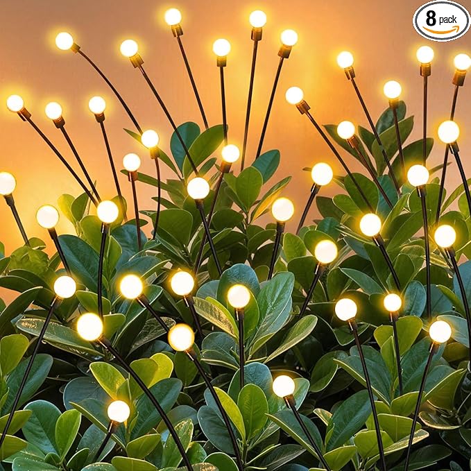 ZFNN Solar Garden Lights Outdoor, 8 Pack Solar Firefly Lights, Starburst Swaying Lights, Waterproof Garden Decor for Yard Patio Pathway Lawn, Gardening Gifts for Women, White