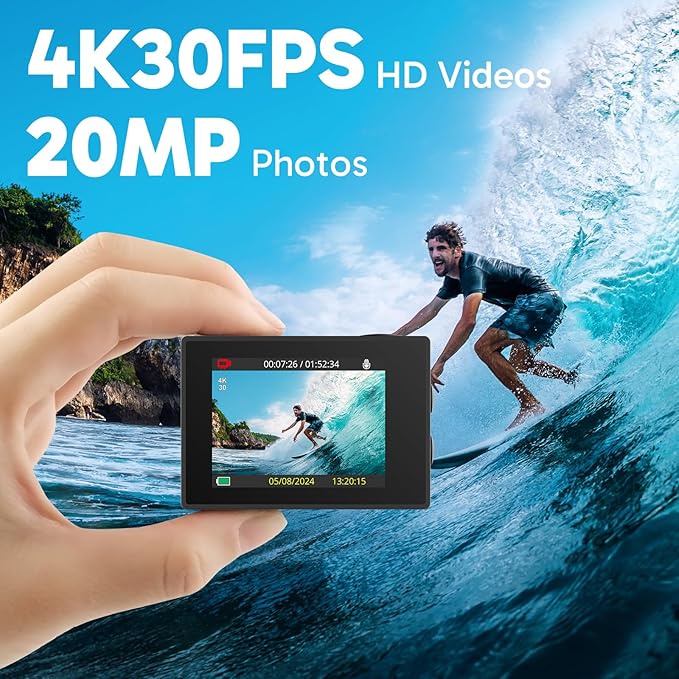 AKASO EK7000 4K30fps Action Camera - 131ft Waterproof Camera with Remote Control 4X Zoom Ultra HD 20MP Underwater Camera with Accessories Kit