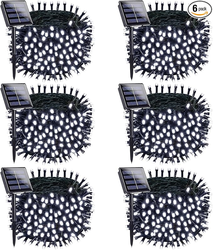 OZS 6 Pack 480LED Solar String Lights for Outside, Solar Christmas Lights Outdoor Waterproof with 8 Modes, Green Wire Solar Powered Tree Light for Patio Yard Garden Xmas Party Decorations (Cool White)