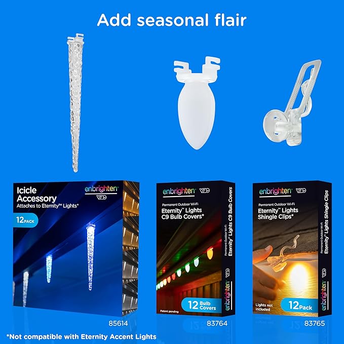 Enbrighten Vibe Eternity Permanent Outdoor Lights for House, 50ft, 36 RGBWIC LEDs, Close Spacing, 33lm, Color Changing, Christmas, Eave Lighting, Smart App, Works with Alexa, Google Home, 82730