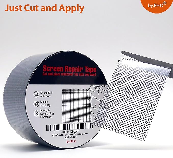 by.RHO Screen Repair Tape – Strong Self-Adhesive Window & Screen Door Repair Kit, Fiberglass Screen Patch 2"×33ft, Easy Cut and Apply, Indoor-Safe Adhesive, All-Weather (Black)