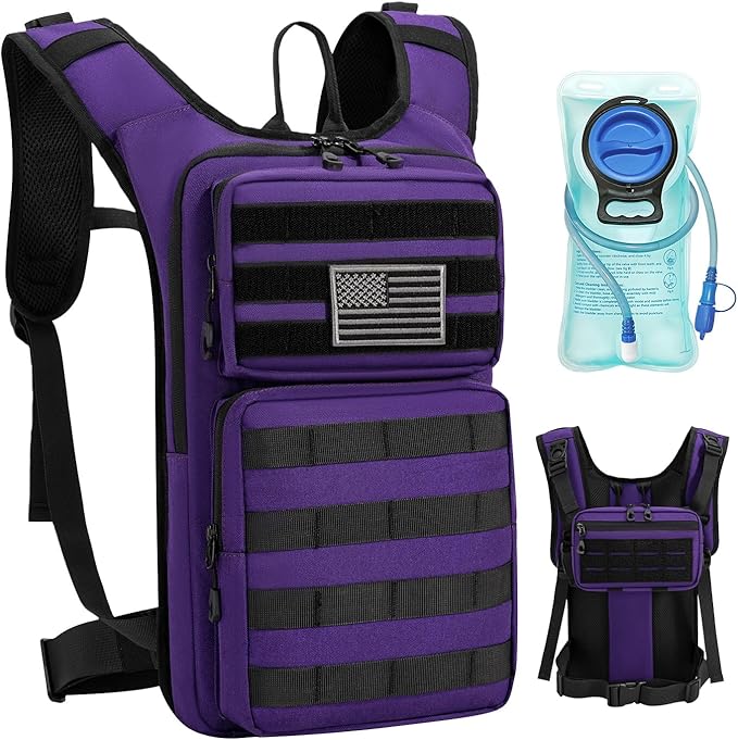 Koculemi Tactical Hydration Backpack with 2L Water Bladder and Front Small Tactical Pouch, Outdoor Water Backpack for Men Women, Sports Hydration Pack for Hiking, Cycling, Climbing