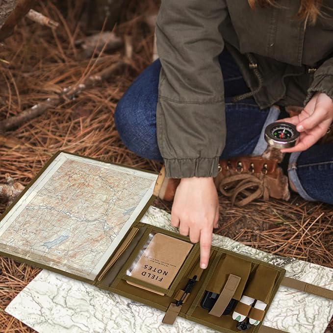 Map Case with Waterproof, Multifunctional Tactical Pouch with 13 x 10 Inch Clear Window for Reading Map While Outdoors or Hiking, 1000D Oxford + Waterproof TPU