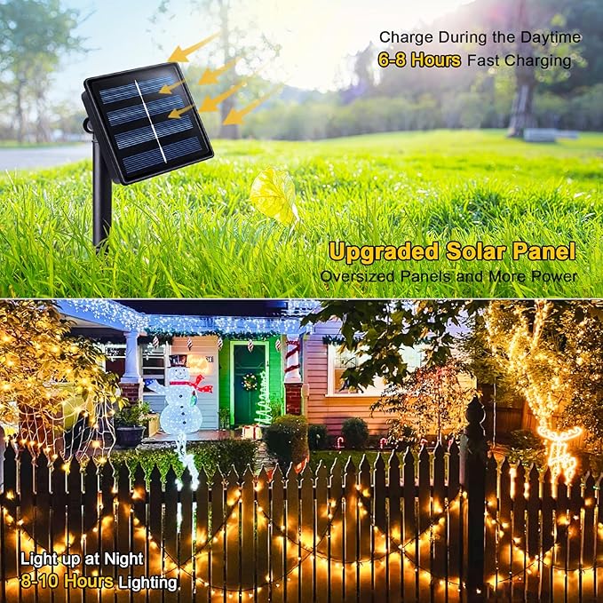 JMEXSUSS 2 Pack Solar String Lights Outdoor Waterproof, Total 400 LED 151FT Solar Powered Outdoor String Lights, 8 Modes Solar Christmas Light for Outside Patio Yard Tree Decorations, Warm White
