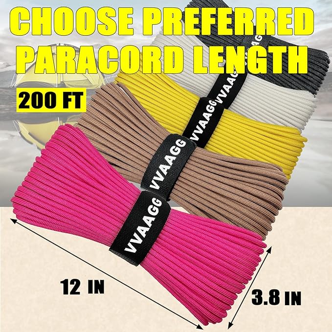 VVAAGG 1000 Pink Paracord 200FT Utility Parachute Cord 4mm Nylon String12 Strand Nylon Camping Rope, Tent Rope, Clothsline Rope for Survival & Camping Gear