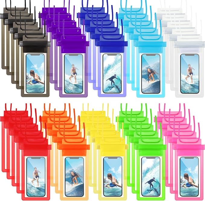 Flutesan 50 Pack Clear Waterproof Phone Pouch Universal Waterproof Phone Case Waterproof Pouch Dry Bag with Lanyard for Water Games Protect