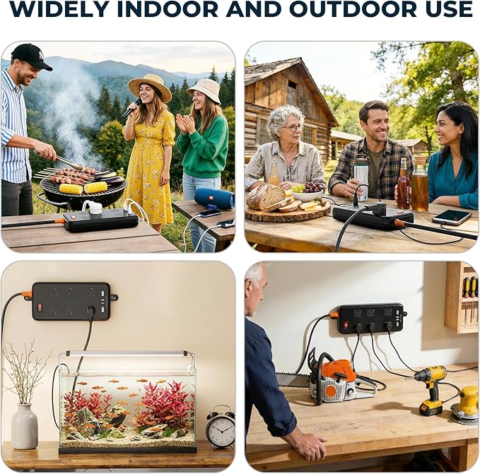 Outdoor Power Strip Weatherproof, IPX6 Waterproof Surge Protector with 6 Wide Outlets and 2USB A&2USB C, 1625W/13A, 10FT Extension Cord, Wall Mountable for Indoor Outdoor, UL FCC Listed