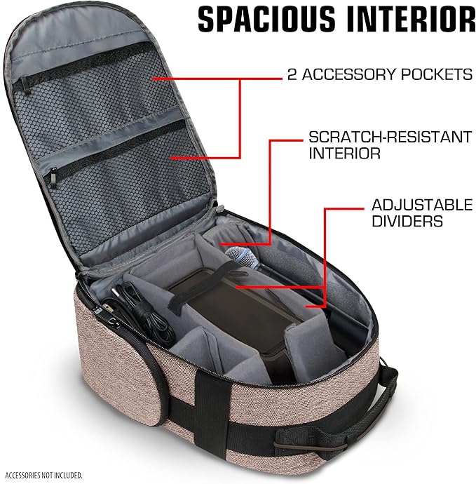 USA Gear Audio Equipment Backpack Fits Audio-Technica System 10, Shure BLX4 Microphone System, Sennheiser EW-DP & more Wireless Mic System - Wireless Microphone Bag Backpack for Recording Mics (Brown)