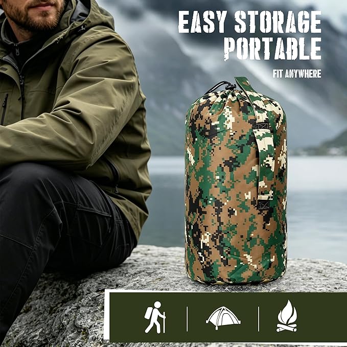 Lenotos Woobie Blanket, Thermal Insulated Military Poncho Liner, Water-Resistant, Portable, Insulation, for Hiking, Survival with Compression Carry Bag (Marpat)
