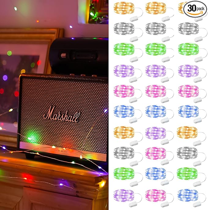 ZSJWL 30 Pack Multicolor Fairy Lights Battery Operated, 7FT 20LED Mini Starry Light Mason Jar Lights for Indoor Outdoor Party Wedding Halloween Thanksgiving