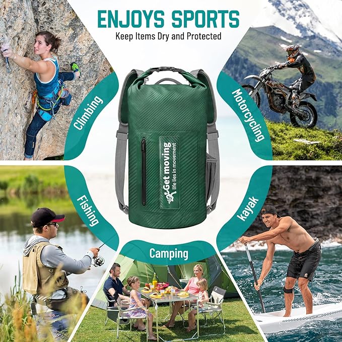 BKNOOU Dry Bag Waterproof Backpack for Women Men, 10L/20L Roll Top Dry Bags for Kayaking Waterproof Bag for Travel, Boating, Beach, Camping, Hiking & Rafting, Dry Storage Bag with Phone Pouch