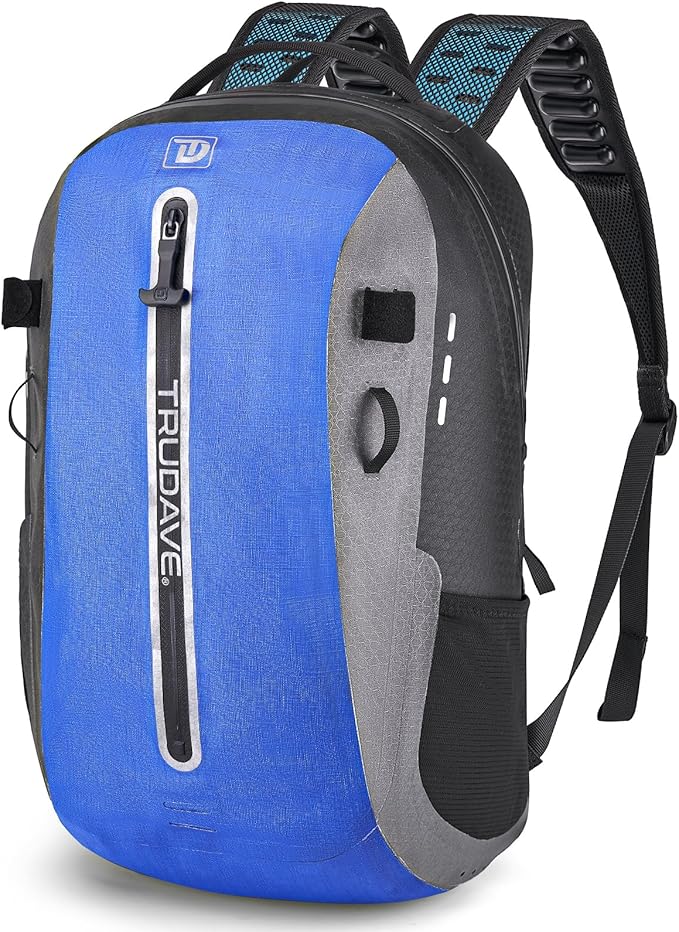 Trudave Waterproof Backpack, Waterproof Submersible Backpack, Floating TPU Coated Dry Bag with Airtight Zipper for Kayak, Fishing, Boating, Hiking, Blue,(20L)