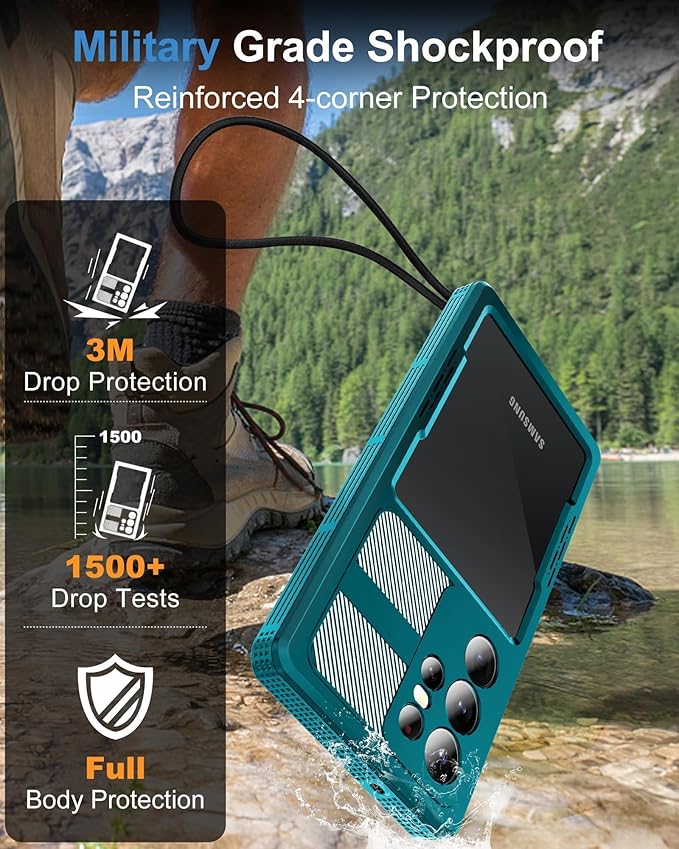 for Samsung Galaxy S23 Ultra Waterproof Case, [IP68 Water Proof] [Built-in Screen Protector], Magnetic Heavy Duty Military Grade Rugged Phone Case for S 23 Ultra 6.8", Teal