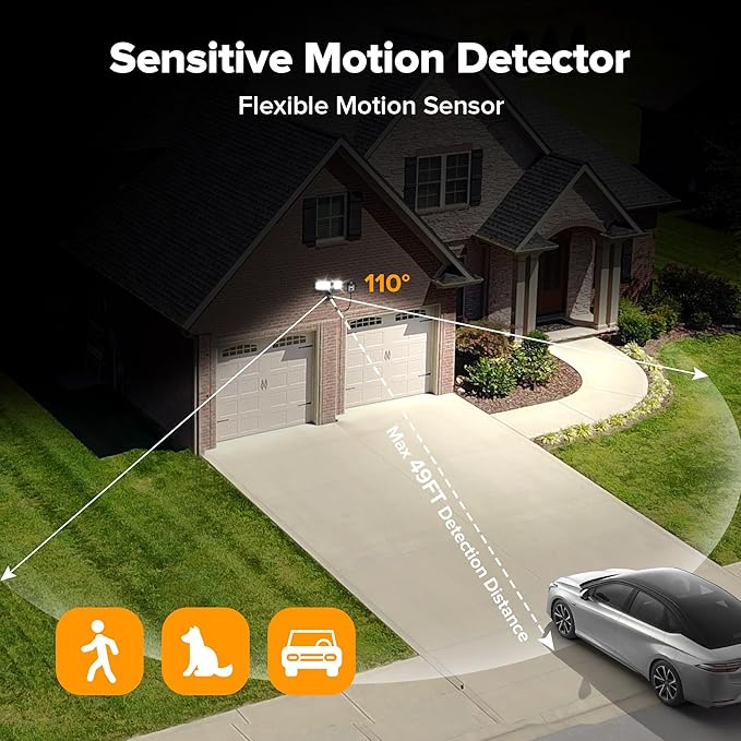 LUTEC 2 Pack 21W Black Plug in Motion Sensor Light Outdoor, Flood Lights Outdoor Motion Sensor,2500LM, 5000K Daylight,IP65 Waterproof,Adjustable 2 Heads Wall Light for Garage, Porch, Yard