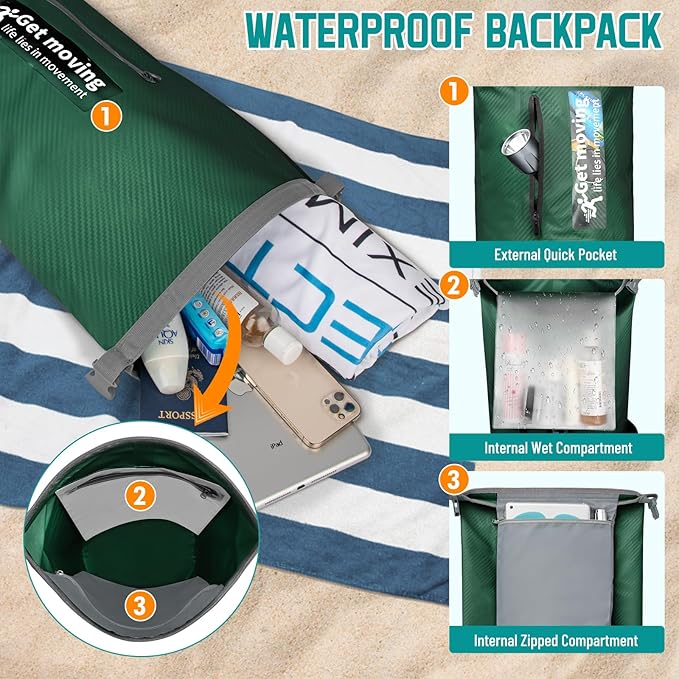 BKNOOU Dry Bag Waterproof Backpack for Women Men, 10L/20L Roll Top Dry Bags for Kayaking Waterproof Bag for Travel, Boating, Beach, Camping, Hiking & Rafting, Dry Storage Bag with Phone Pouch