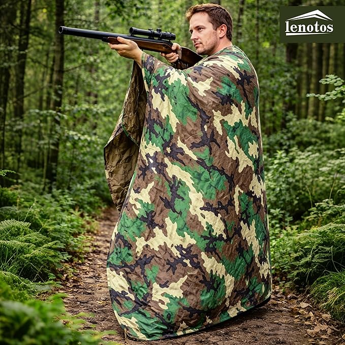 Lenotos Woobie Blanket, Thermal Insulated Military Poncho Liner, Water-Resistant, Portable, Insulation, for Hiking, Survival with Compression Carry Bag (Forest)