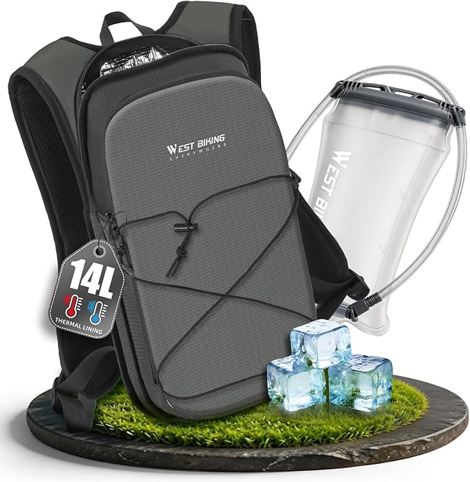 Hydration Pack Backpack, Insulated Hiking Water Backpack with 1.5L Water Bladder, Running Hydration Vest Backpack for Men Women, Hydro Daypack for Hiking, Cycling, Climbing, Rave