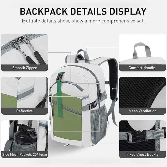 Small Hiking Backpack,20L Lightweight Travel Daypack,Ideal for Hiking,Traveling and Outdoor Adventure,White