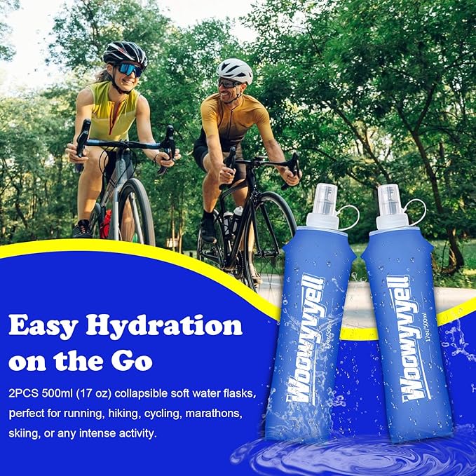 Running Vest Soft Flask, 2PCS BPA-Free 500ml Collapsible Water Bottle for Hydration Backpack, Collapsible Water Bottles for Marathon Hiking Cycling Climbing