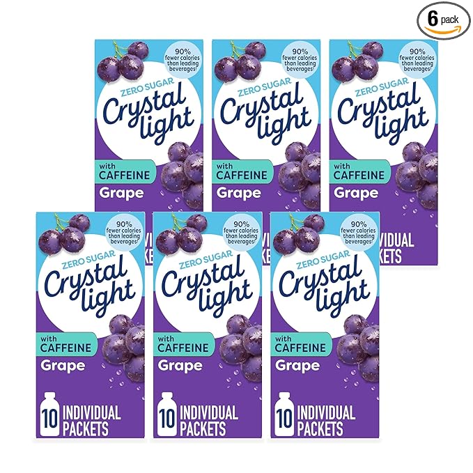 Crystal Light On The Go Energy Grape - Caffeine Energy Releasing, 10-Packet Boxes (Pack of 6)
