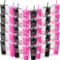 Willinglong 60 Pack Breast Cancer Awareness Gifts Plastic Cups with Lids and Straws 24oz October Pink Ribbon Tumblers in 12 Designs Party Favor Supplies for Women Events Fundraisers Office